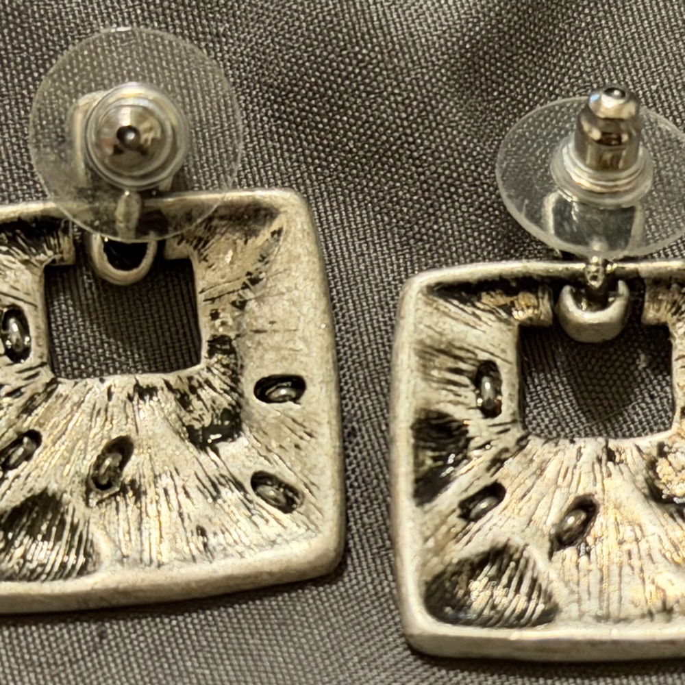 Silver Geometric Earrings - Picture 8 of 9